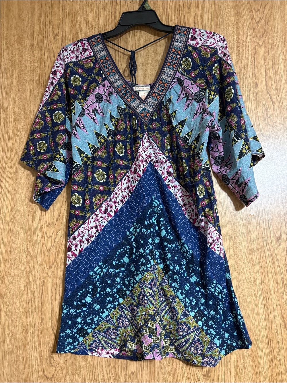 Flying Tomato Navy Teal Pink Mixed Print Tunic